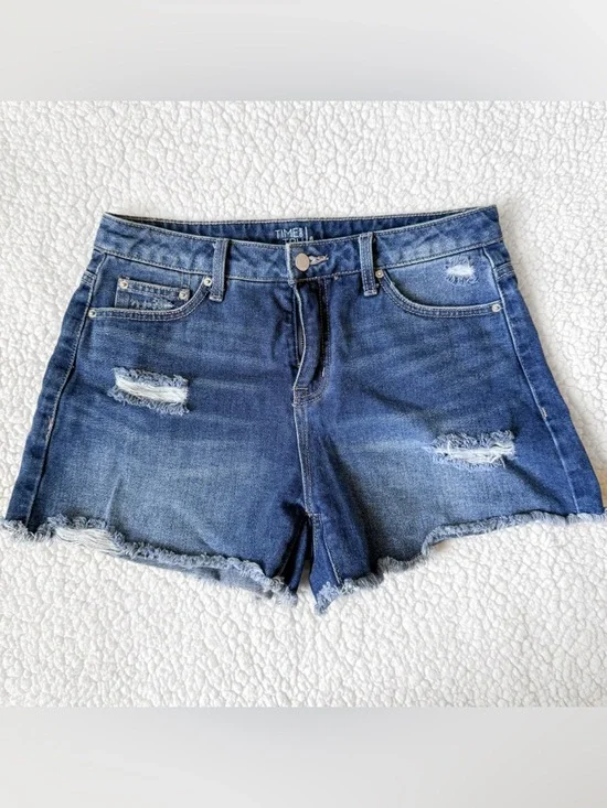 Time and Tru Dark Blue Distressed Denim Shorts - Picture 1 of 6